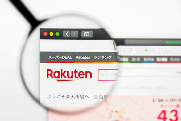 Los Angeles, California, USA - 23 March 2019: Illustrative Editorial of Rakuten website homepage. Rakuten logo visible on display screen.