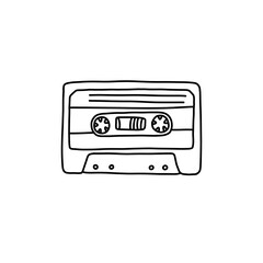 audio cassette doodle icon, vector color illustration