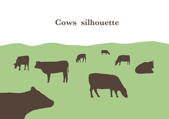 牧場の牛のシルエット