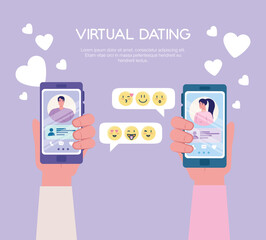 Woman and man chatting in smartphones design, Virtual dating and relationship theme Vector illustration