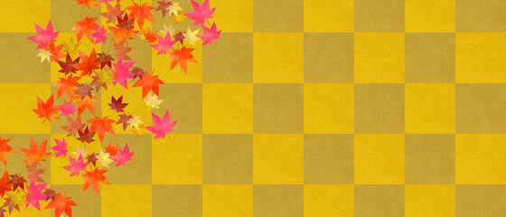 市松模様と紅葉の背景素材
Japanese traditional background pattern and autumn leaves.
