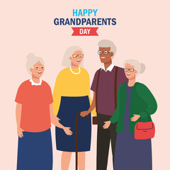 Obraz premium Grandmothers and grandfathers on happy grandparents day design, Old woman man female male person mother father and grandparents theme Vector illustration