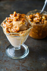 Ice cream with wet walnuts