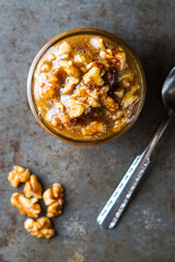 Homemade wet walnuts in a jar