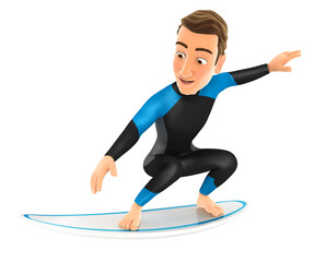3d surfer surfing on a surfboard