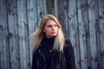 Fototapeta premium Beautiful Blonde Danish Girl Urban Street Style