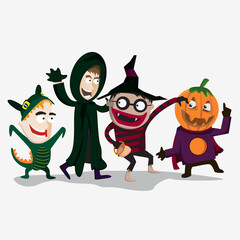 kids with Halloween suit happy flat illustration 