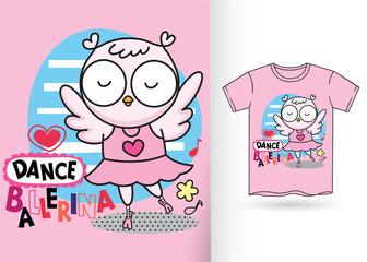 Cute owl cartoon hand drawn for t shirt