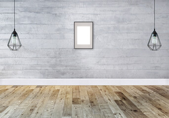 grey bright empty interior design, stone wall. 3D illustration