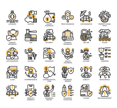Set of insurance thin line and pixel perfect icons for any web and app project.