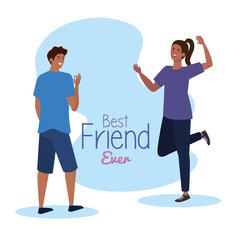 Fototapeta na wymiar woman and man cartoons smiling of best friend ever design, Young holiday and friendship theme Vector illustration