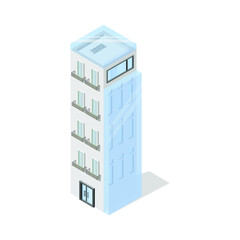 A tall building in a modern style. Isometry. Megalopolis. Glass facade.eps
