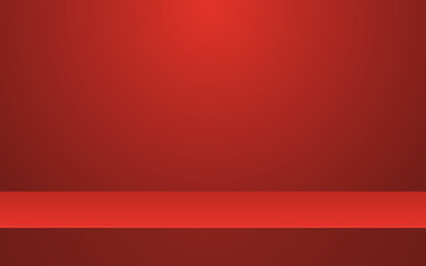 Empty red vector abstract mock up 3D stage studio background for product display. Showroom shoot render. Banner for advertise product on website. 