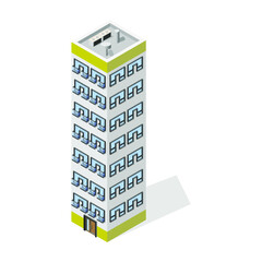 A tall yellow building with balconies. Isometry. Megalopolis. Web design.eps