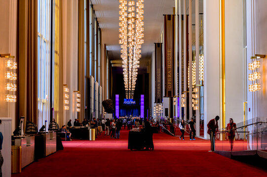 WASHINGTON, USA - SEP 24, 2015: Hall at John F. Kennedy Center for the Performing Arts. The Center produces and presents theater, dance, ballet, orchestral, chamber, jazz, popular, and folk music