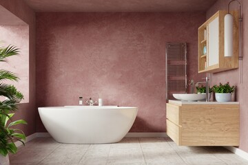 Naklejka na ściany i meble Modern Bathroom interior design on dark Sonic color wall.