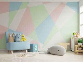 Mockup wall in the children's room on wall pastel colors background.