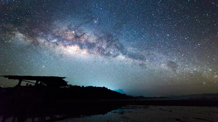 Beautiful nightscape with Starry night and Milky Way Galaxy rising in Kudat Sabah North Borneo. 