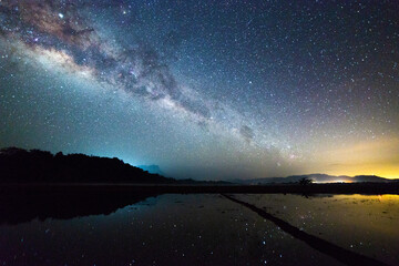 Beautiful nightscape with Starry night and Milky Way Galaxy rising in Kudat Sabah North Borneo. 