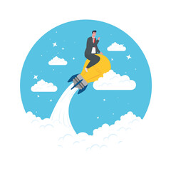 man with light bulb rocket at sky design, Start up plan idea strategy and marketing theme Vector illustration