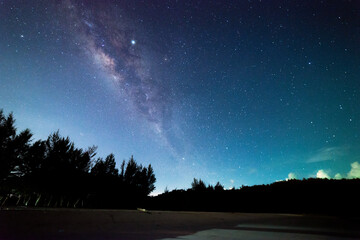 Beautiful nightscape with Starry night and Milky Way Galaxy rising in Kudat Sabah North Borneo. 