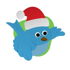 Illustration of Blue Bird Wearing a Santa Hat Cartoon, Cute Funny Character, Flat Design