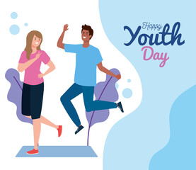 woman and man cartoons smiling of happy youth day design, Young holiday and friendship theme Vector illustration