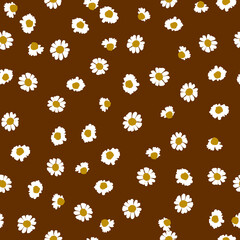 Seamless Floral Pattern Daisy on Brown Background.   vintage  Great for retro summer fabric, scrapbooking, gift wrap, and wallpaper design projects. Surface  Vector pattern design.