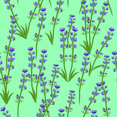 Lavender Flowers On blue background Seamless.  vintage seamless pattern. Great for retro summer fabric, scrapbooking, gift wrap, and wallpaper design projects. Surface vector pattern design.