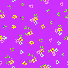 Fototapeta na wymiar Seamless Floral Vector Pattern Design. Small Cute Flowers with pink background. For fabric, textile, wallpaper, gift wrap, scrapbooking, 