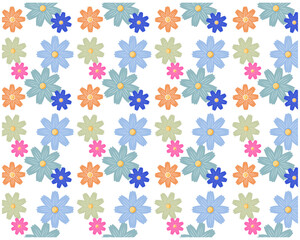 Naklejka na ściany i meble コスモスの花柄のシームレスパターン　カラフルな花びらの背景画像　