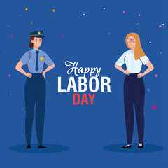 police woman and businesswoman design, Labor day holiday and patriotic theme Vector illustration