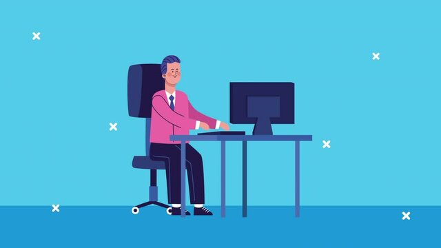 businessman using desktop in the office animated