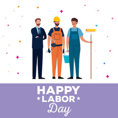 builder businessman and painter man design, Labor day holiday and patriotic theme Vector illustration