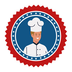 chef man in seal stamp design, Workers occupation and jobs theme Vector illustration