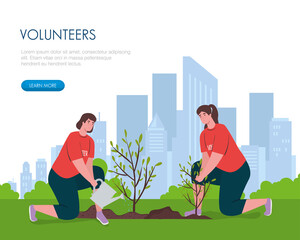 volunteers women with watering can planting design of Charity community care and work theme Vector illustration
