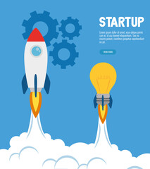 rocket and light bulb with gears design, Start up plan idea strategy and marketing theme Vector illustration