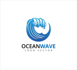 big blue rolling ocean wave in circle form vector logo design