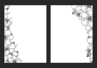 Vector floral monochrome backgrounds. Hand drawn flowers pattern.