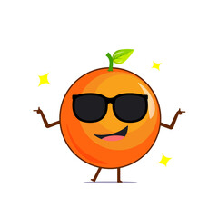 Cute orange character using sunglasses isolated on white background. Orange character emoticon illustration