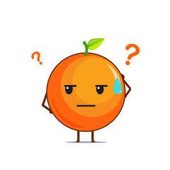 Cute orange character feel puzzled isolated on white background. Orange character emoticon illustration