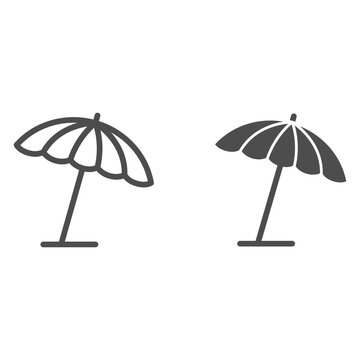 Beach umbrella line and solid icon, summer concept, parasol sign on white background, sun umbrella icon in outline style for mobile concept and web design. Vector graphics.
