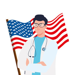 doctor man with stethoscope and usa flag design, Labor day holiday and patriotic theme Vector illustration
