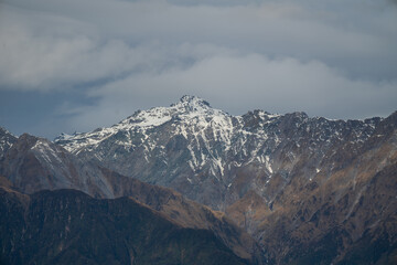 Mountain ranges and peaks as seen from the Franz Josef region of New Zealand	