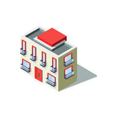  Modern wide building with panoramic Windows and balconies. Isometry, architecture. Megalopolis.eps
