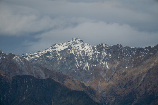 Mountain ranges and peaks as seen from the Franz Josef region of New Zealand	