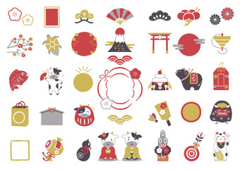 2021年 年賀素材セット 丑 フレーム