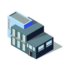 Industrial building with balconies. Isometry architecture..eps