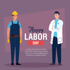 builder and doctor man design, Labor day holiday and patriotic theme Vector illustration