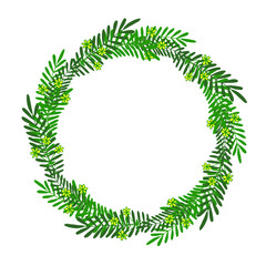 Round frame wreath of green leaves.